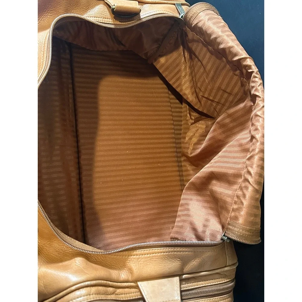 Claire Chase Leather Duffel Bag Saddle Tan Weekender Travel Luggage 32 Inch